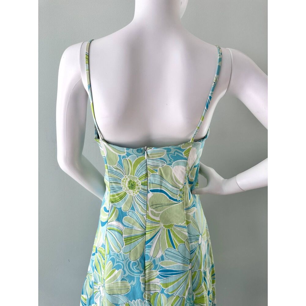 Vintage Y2K Floral Slip Dress Blue Green White Spaghetti Strap A-Line Size 15/16 - Picture 8 of 9